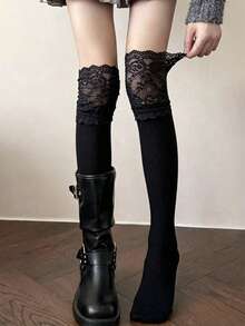 1/2 Pairs Women's Multi-Color Lace Bow Ballet Style Slouchy Knee-High Socks - Multicolor - View 10