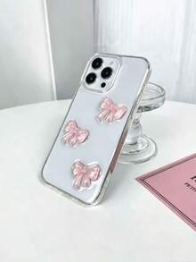 紋理透明珍珠環氧樹脂蝴蝶結壓克力大孔 2合1手機殼，適用於 iPhone 11 12 13 14 15 Pro Max - 無色 - 查看 18