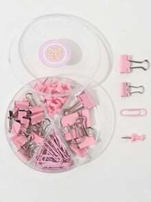 Juego de papelería rosa, incluye clips de papel, clips de carpeta y clips de papel, adecuado para organizar y encuadernar varios documentos, útiles escolares - Rosa - Ver 3