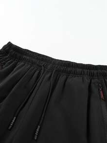 Men's Elastic Drawstring Waist Straight Leg Casual Pants With Side Zipper Pockets, Minimalist Solid Color, Everyday Casual Commute Sports Long Pants - Black - View 5