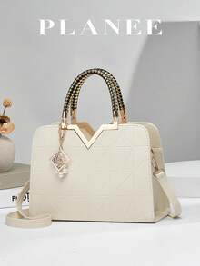 PLANEE Fashionable, Simple, Elegant, Large-Capacity, Hand-Held, Shoulder, Crossbody Ladies' Square Bag, - Beige - View 1
