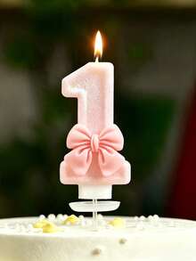 1pc Pink Bow Birthday Candle, Pink Glitter Sequin Decorated Number Candle 0-9, Romantic Gift For Best Friend, Mother, Girlfriend, Suitable For Birthday Party Cake Decoration, Creating Atmosphere, Christmas, Halloween Decoration, Baking Insert Decoration, Suitable For Girls, Children, Adults, Also Can Be Used For Ceremony Supplies, Gifts, Graduation Ceremony, Wedding And Other Occasions, Girl Photography Props, And Reliable - Multicolor - View 9