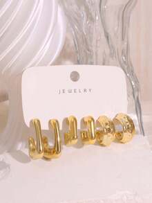 3/9 Pairs Vintage Multi-Element Unique Fashion CCB Earrings, Suitable For Daily Wear All Year Round, Perfect For Self-Wear Or As A Gift For Friends And Family - Gold - View 3