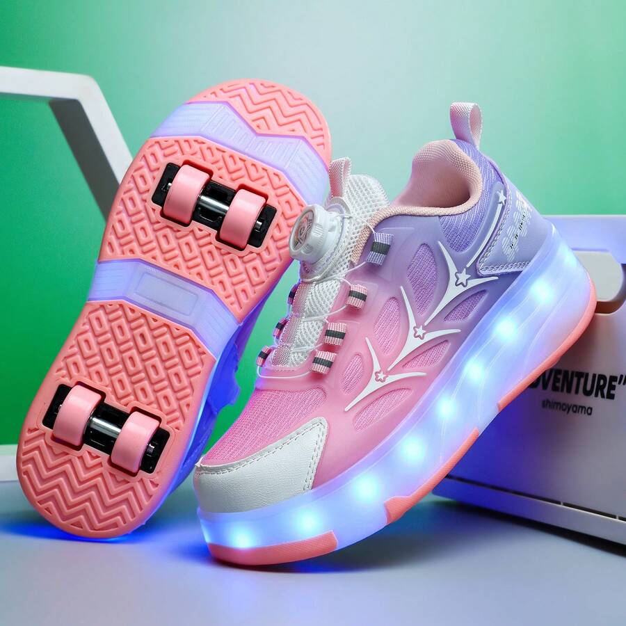 中性款 LED 充電發光輪滑鞋，兒童多功能可變形輪滑鞋，可拆卸輪子，適合戶外與運動，四季適用