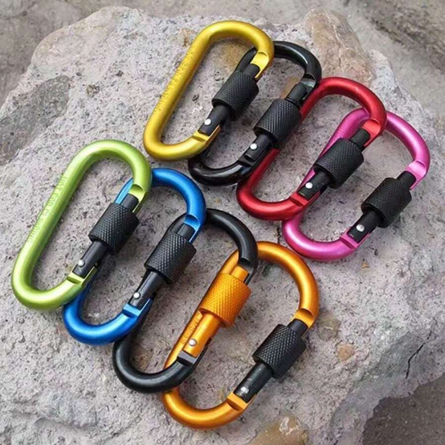 Factory Direct Thickened No.8 Lockable D-Shaped Carabiner, Aluminum Alloy Quick Release Buckle With Nut Lock, Backpack Hanging Clip For Outdoor Camping Hiking - A - View 1