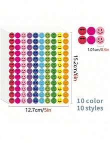 1200pcs (10 Sheets)/Set Happy Smiling Face Self-Adhesive Graffiti Stickers, Round Colorful Reward Labels, 10 Styles Happy Smiling Face PVC Waterproof Encouragement Stickers - Multicolor - View 6