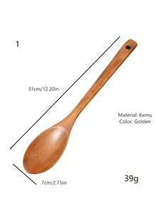 4pcs Long Handle Wooden Spoon Set, 33cm/12.99in, Stirring Cooking Spoons, Extended Cooking Spoons, Heat-Resistant Wooden Spoons, Spatulas, Wooden Insulated Soup Spoons, Kitchen Utensil Set, Small Tools, Wedding Gift Basket - Multicolor - View 7