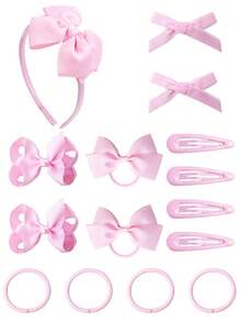 15pcs/Set Red Uniform Bow Hair Clips, Headbands, Hair Ties Set, Girls Student Hair Accessories - Red - View 9