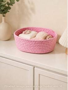 1pc Khaki Handmade Woven Storage Basket, Natural Style Small Desktop Organizer Tray, Round Opening Design, Suitable For Cosmetics, Keys, Snacks, Jewelry, Stationery, Bedroom Office Living Room Home Decor - Khaki - View 11
