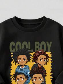 Tween Boy Cartoon Print Crew Neck Sweatshirt And Sweatpants Casual Set - Army Green - View 4