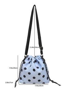 1 pieza Bolso cubo de nailon de unicolor con cordón y patrón de lunares, bolso bandolera de moda para mujer - Celeste - Ver 4