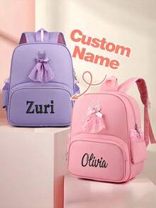 New Customizable Any Name PU Backpack, Large Capacity Casual Travel Bag, Laptop Bag, Business Bag, Minimalist Backpack School Bag, Suitable For Daily Commute, Travel, Gift For Family And Friends, Birthday Gift, Holiday Gift - Pink - View 1
