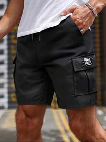 1 buah Celana Pendek Kargo Kasual Musim Panas Pria, Banyak Saku, Desain Tali Serut, Warna Hitam - Hitam - View 5