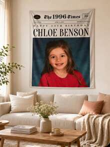 Customized Newspaper Photo Wall Hanging, Personalized Birthday Wall Decor, Vintage Newspaper Style Fabric Poster, Customized Name Photo And Date Banner, Vintage Party Backdrop, Unique Birthday Gift For Adults, Family And Friends - Multicolor - View 5