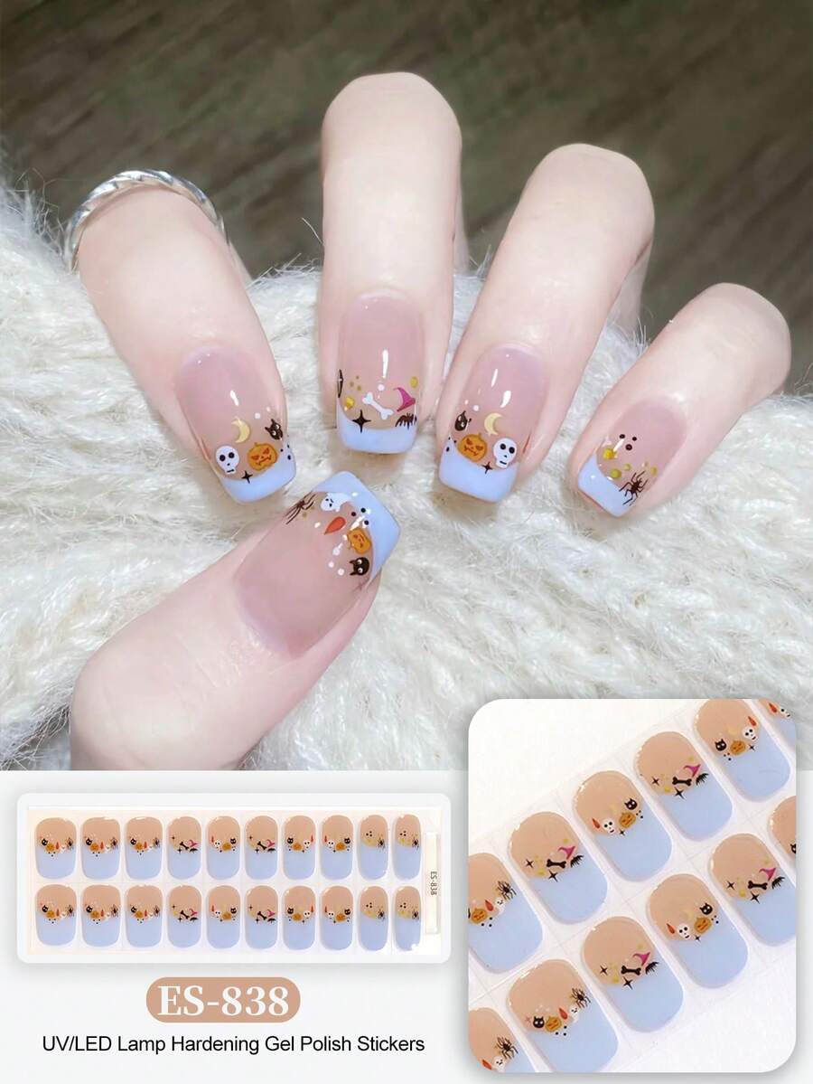 Halloween Semi Cured Gel Nail Strips, 20Pcs Long Lasting Salon Quality Wraps, Easy Apply & Remove Gel Nail Stickers With UV Light - Multicolor - View 1