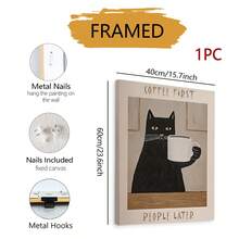 1pc Modern Minimalist Coffee Cat Poster With Motivational Quote "Coffee First, People Second" - Suitable For Coffee Shop, Kitchen, Frameless Home Office Decor - Multicolor - View 18