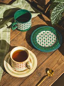 DearDali Set Cangkir dan Piring Keramik 1 Buah, Cangkir Kopi Vintage dengan Desain Pola Geometris, Set Teh Sore, Cangkir Hadiah Artistik, Peralatan Makan Restoran, Mug, Cangkir Hadiah Thanksgiving, Cangkir Dekorasi Meja, Hadiah, Ornamen Dekorasi Rumah - MultiWarna - View 6