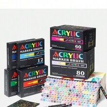 12/24/36/48/60/72/80/120pcs/Set Straight Barrel Liquid Large Capacity Quick-Dry Colored Pens, Suitable For Ceramic And Stone Materials - Multicolor - View 6