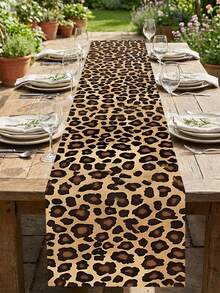 1pc Classic Leopard Print Table Runner, High-Quality Polyester Material, Decorative For Home, Kitchen, Living Room, Dining Table, Birthday Party, Family Gathering, Theme Party, Multiple Sizes Available - A - View 13