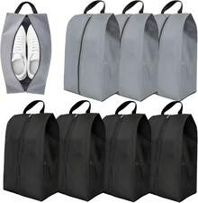 Pack Of 8 Waterproof Zip Shoe Storage Bags, Dustproof Travel Organizer Pouches In Black & Grey For Travel And Home Use - View 6