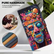 GLANDOTU Colorful Mask Graffiti Pop Art Print PU Leather Wallet Phone Case, Flip Cover Card Slot Kickstand Protective Shell, Compatible With Multiple Brands And Models - Multicolor - View 5