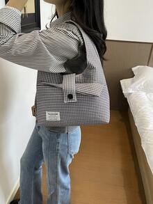 2026 Fashion New Casual Large Capacity Commuter Minimalist Retro Plaid Eye-Catching Shoulder Bag Niche Handbag - Grey - View 6