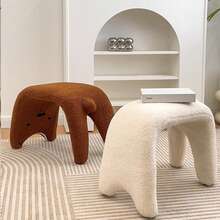 1pc Cute Cat Shaped Fleece Stool, U-Shaped Animal Footrest, Modern Soft Padded Low Stool, Entryway Shoe Bench, Bedroom Living Room Home Decor - Multicolor - View 1