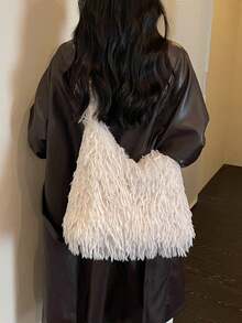 Dedoo 韓式尼龍獨特設計腋下肩背托特包，百搭時尚通勤休閒女款肩背托特包 - 白色 - 查看 9
