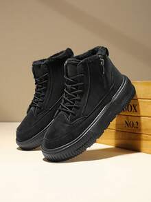 Men's High-Top Fashion Boots, Comfortable And Durable, Lace-Up Closure, Letter Pattern, Suitable For Outdoor Exploration, All-Season Wear - Black - View 3