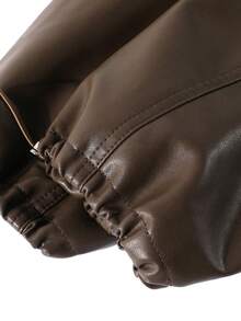 American Retro Korean Style Versatile Loose Leather Jacket Spring New Short Leather Coat Elegant Travel Casual Vacation - Khaki - View 6