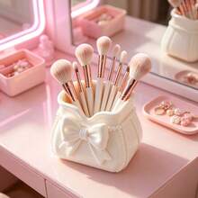 Bowknot Makeup Brush Holder, Desktop Pen Holder Storage Box, 3D Printed Makeup Display Rack, Vanity Makeup Tool Storage Box, Bathroom Skincare Organizer, Ins Style Desktop Decor, Multi-Functional Desktop Storage Basket, Girly Makeup Storage Container, Hair Accessory Storage Box, Home Decor, Bathroom Accessories - White - View 4