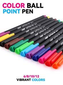 6/8/10/12pcs 1mm Colorful Oil-Based Markers, Student & Office Stationery Pens, Suitable For Crafts, Bookkeeping, Hand Drawing, Notebook Ballpoint Pens, Back To School - Multicolor - View 9