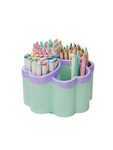 1pc 360° Spiral Flower Thickened Desktop Storage Box, 4 Pen Slots, Suitable For Stationery, Office, School, Home, Art Supplies Desktop Storage, Multiple Styles Available, Pink/Green/Blue - Multicolor - View 12