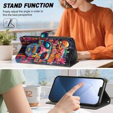 GLANDOTU Colorful Mask Graffiti Pop Art Print PU Leather Wallet Phone Case, Flip Cover Card Slot Kickstand Protective Shell, Compatible With Multiple Brands And Models - Multicolor - View 2