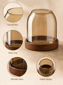 1pc Glass Kitchen Utensil Holder, Solid Wood Base, Open-Top Kitchen Utensil Storage Can, Suitable For Forks, Spoons, Chopsticks And Small Tools, Transparent Or Amber Color Optional, Suitable For Countertop, Dining Table, Dorm And Daily Home Storage, Utensils Not Included - View 4
