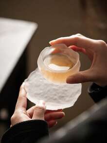 1 Set Minimalist & Premium Tea Ware: Unique Mini Frosted Glass Ice-Crackle Tea Cup With Tea Saucer, Tea Set, Tasting Cup With Tea Saucer, Coaster - Multicolor - View 1