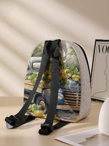 1pc Rhombus Pattern Backpack, School Bag, Storage Bag, Travel Storage Backpack, Fruit Print Design, Large Capacity Foldable Easy Storage Bag, Lightweight Burden Reduction, Reinforced Double Shoulder Straps + Zipper Closure, Large Capacity Storage More Organized, Convenient And Practical For Accessing Items, Can Be Used As Student School Bag, Girl's Commuter Backpack, Short Trip Bag, Campus Casual Backpack, Suitable For School Books, Daily Commute, Outdoor Travel - Multicolor - View 6