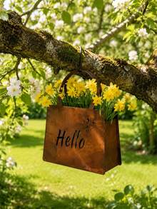 3pcs/1pc Vintage Rusty Metal Hanging Flower Basket, Double-Sided Hello & Welcome Design, Suitable For Garden, Yard, Wall, Indoor And Outdoor Decoration - Style Random - View 6