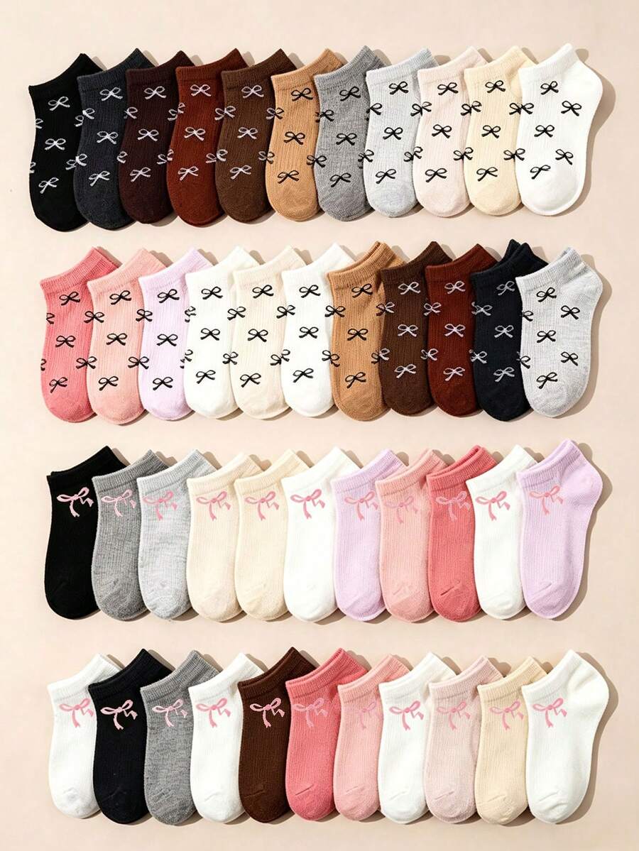 5/10/20 Pairs Random Color Invisible Socks, Cute Bow Print Short Socks ...
