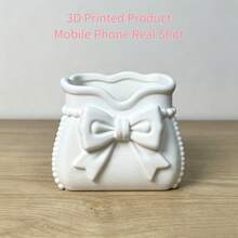 Bowknot Makeup Brush Holder, Desktop Pen Holder Storage Box, 3D Printed Makeup Display Rack, Vanity Makeup Tool Storage Box, Bathroom Skincare Organizer, Ins Style Desktop Decor, Multi-Functional Desktop Storage Basket, Girly Makeup Storage Container, Hair Accessory Storage Box, Home Decor, Bathroom Accessories - White - View 5