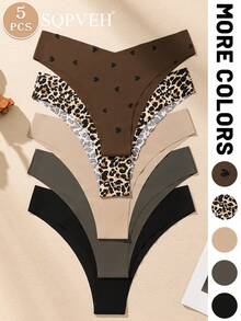 SQPVEH 5pcs/Pack Multi-Color Women's Adhesive Thong Panties, Comfortable Breathable Sexy One-Piece Thong - Multicolor - View 2