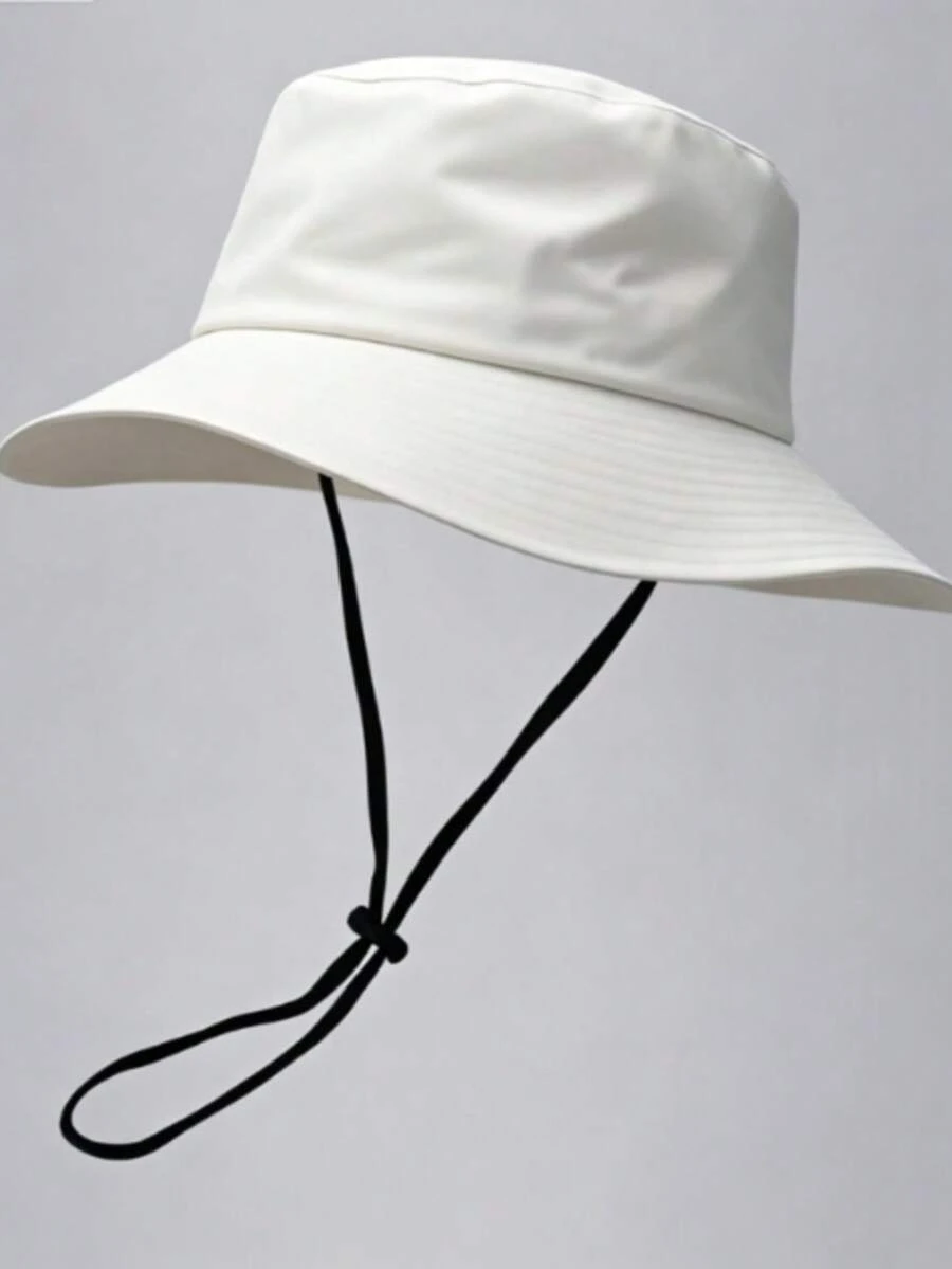 Unisex Solid Color Bucket Hat With Adjustable Windproof Rope, Lightweight Fashion Sun Hat For Outdoor Travel, Hiking, Climbing, Casual, Sports, Suitable For All Ages, Summer Sun Protection - White - View 1