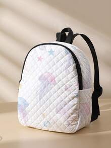 1pc Diamond Pattern Backpack, School Bag, Storage Bag, Travel Storage Backpack, Ocean Print Design, Large Capacity Foldable Easy Storage Bag, Lightweight Burden Reduction, Reinforced Double Shoulder Straps + Zipper Closure, Large Capacity Storage More Organized, Convenient And Practical For Accessing Items, Can Be Used As Student School Bag, Girl's Commuter Backpack, Short Trip Bag, Campus Casual Backpack, Suitable For School Books, Daily Commute, Outdoor Travel - Multicolor - View 2