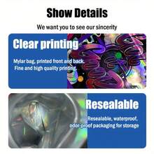20/50/100PCS Holographic Resealable Mylar Bags, Smell Proof Ziplock Packaging Pouches With Graphic Print For Small Items - View 3
