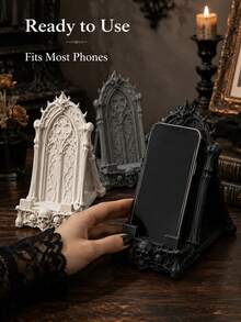 Gothic Skull Phone Stand, Desktop Phone Holder With Stable Support, Halloween Style Bedroom Office Desk Decor - Thorn Skull - View 9