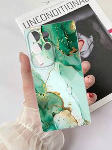 1pc Transparent TPU Anti-Drop Painted Green Marble Pattern Phone Case Compatible With Samsung Galaxy S23 Ultra/A14/A24 Android Phone Note12pro/Pixel 8/8 Pro/9 Pro XL Android Phone - Multicolor - View 3