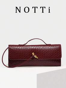 Tas Clutch Wanita Vintage Minimalis dengan Tekstur Tenun Imitasi Warna Merah Angola, Model Retro dengan Penutup dan Kunci, Kapasitas Besar. - Merah - View 7