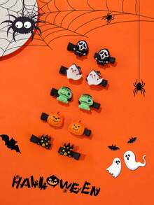 10pcs Girls Cartoon Pumpkin Skeleton Halloween Party Hair Clips - Multicolor - View 5