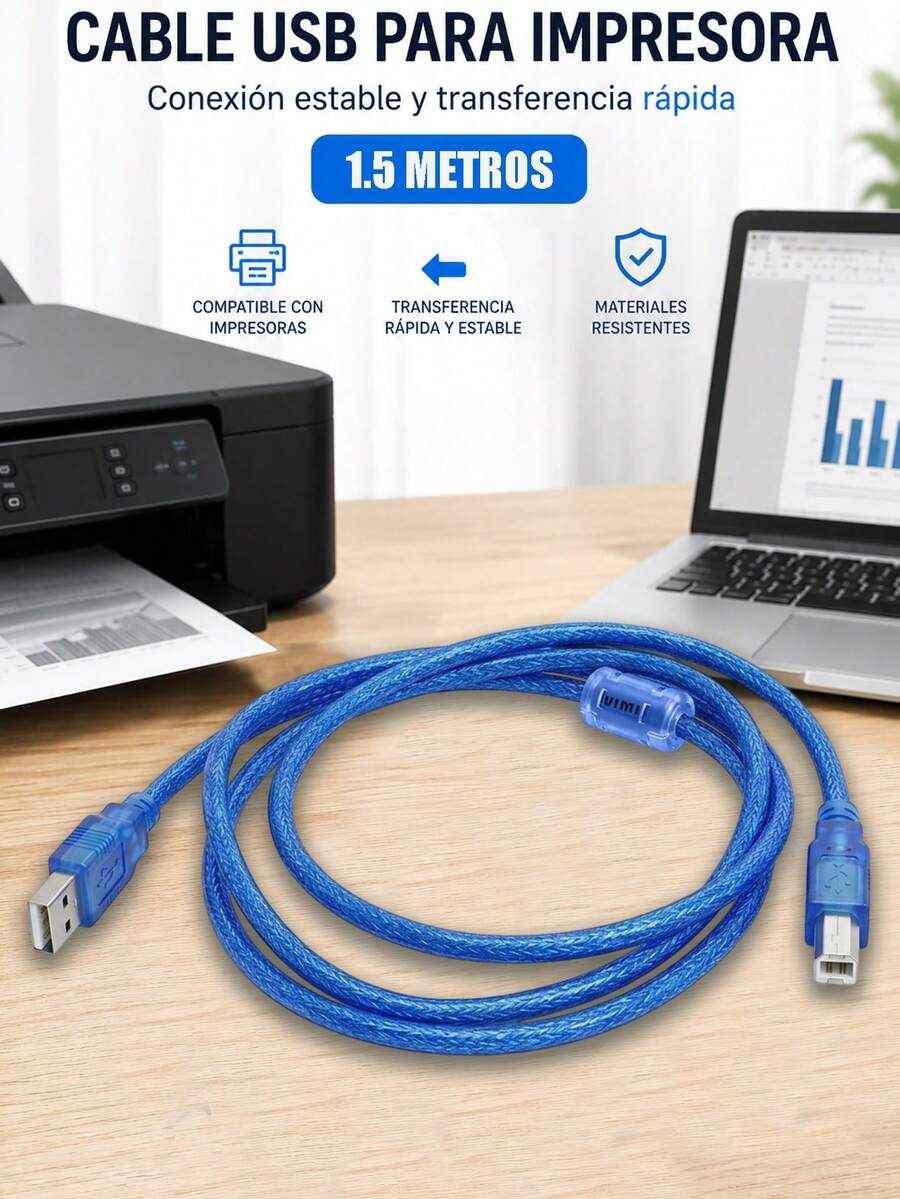 1.5m USB 2.0 Type A To B Printer Cable Compatible With Printers, Scanners, And Multifunction Devices