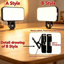 1pc Portable Selfie Light, LED Fill Light, Makeup Light, Suitable For Sports Photography - Compact Design, 3 Lighting Modes, Adjustable Brightness And Angle, USB Interface, Suitable For Laptop/Smartphone/Tablet/Zoom Meeting/Makeup, Also Suitable For Selfie And Live Streaming, Portable Night Light, Emergency Lighting Flashlight - A - View 11
